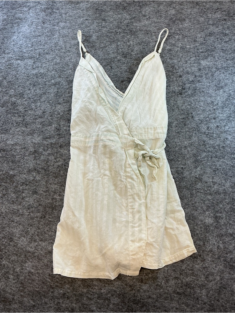 YFB Women's Light Cream Wrap Linen Dress with Tie Straps Size M